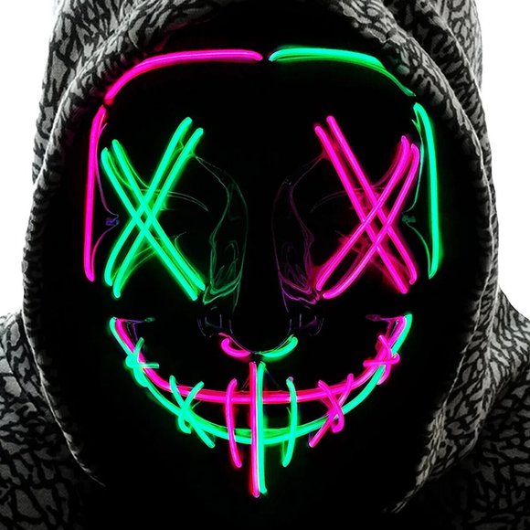 Halloween Purge Pink/Green Light Up Mask - Picture 1 of 2